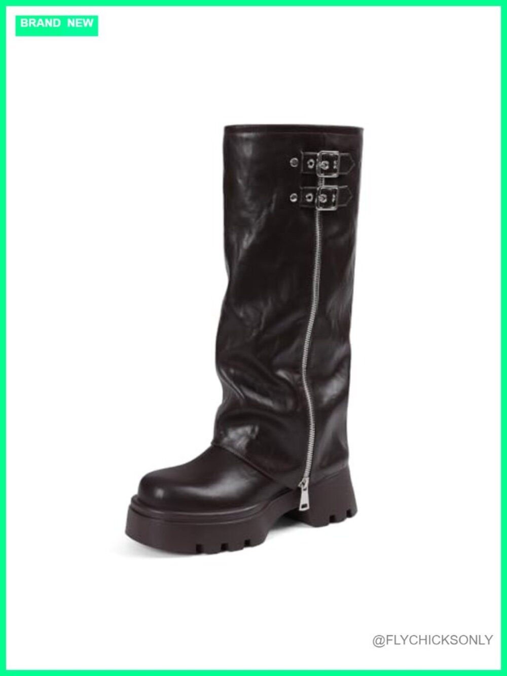 Fold Over Knee High Platform Boots Women Faux Leather Combat